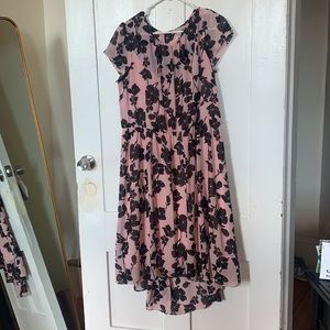 Floral high low midi dress in pink and black